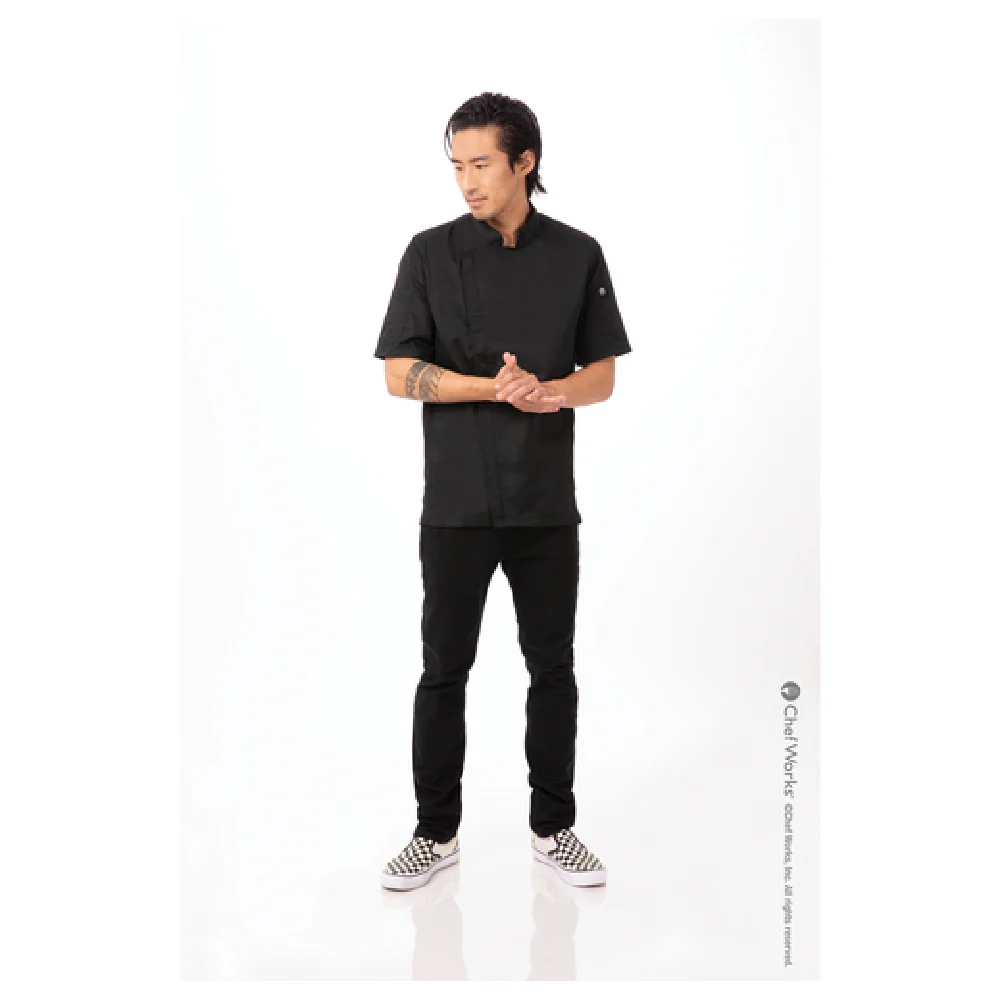 Chef Works BCSZ009BLK5XL Chef Coat 5XL Short Sleeve with Pockets Black Poly Cotton Chef Works BCSZ009BLK5XL Chef Coat 5XL Short Sleeve with Pockets Black Poly Cotton