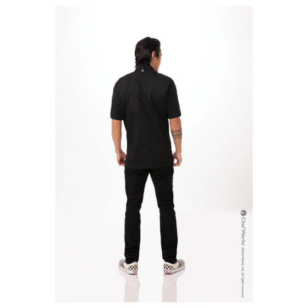 Chef Works BCSZ009BLK5XL Chef Coat 5XL Short Sleeve with Pockets Black Poly Cotton Chef Works BCSZ009BLK5XL Chef Coat 5XL Short Sleeve with Pockets Black Poly Cotton