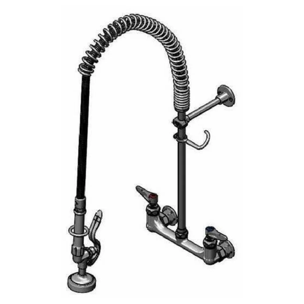 T&S Brass B-0133-B-16R 8 Inch Pre-Rinse Wall Mount Mixing Faucet with Stainless Steel Hose