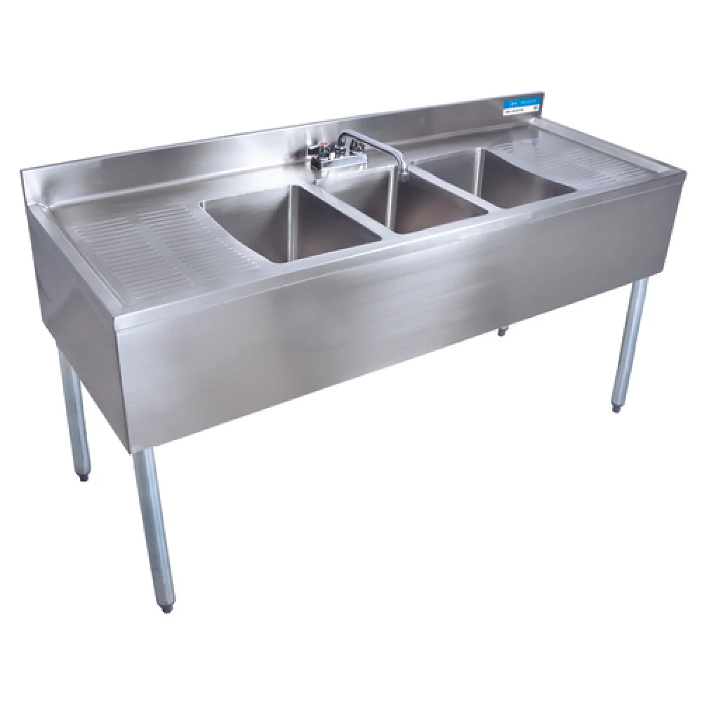 BK Resources UB4-18-360TS 60 Inch Slim-Line Underbar Sink with Three Compartments