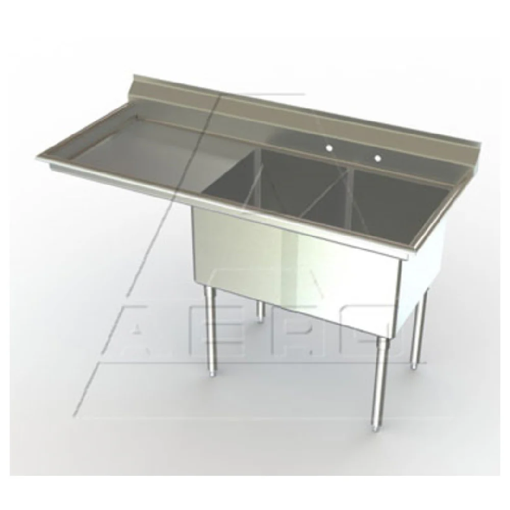 AERO Manufacturing 3F2-2116-24L 60-1/4 Inch Delux Sink Two Compartment with Drainboard