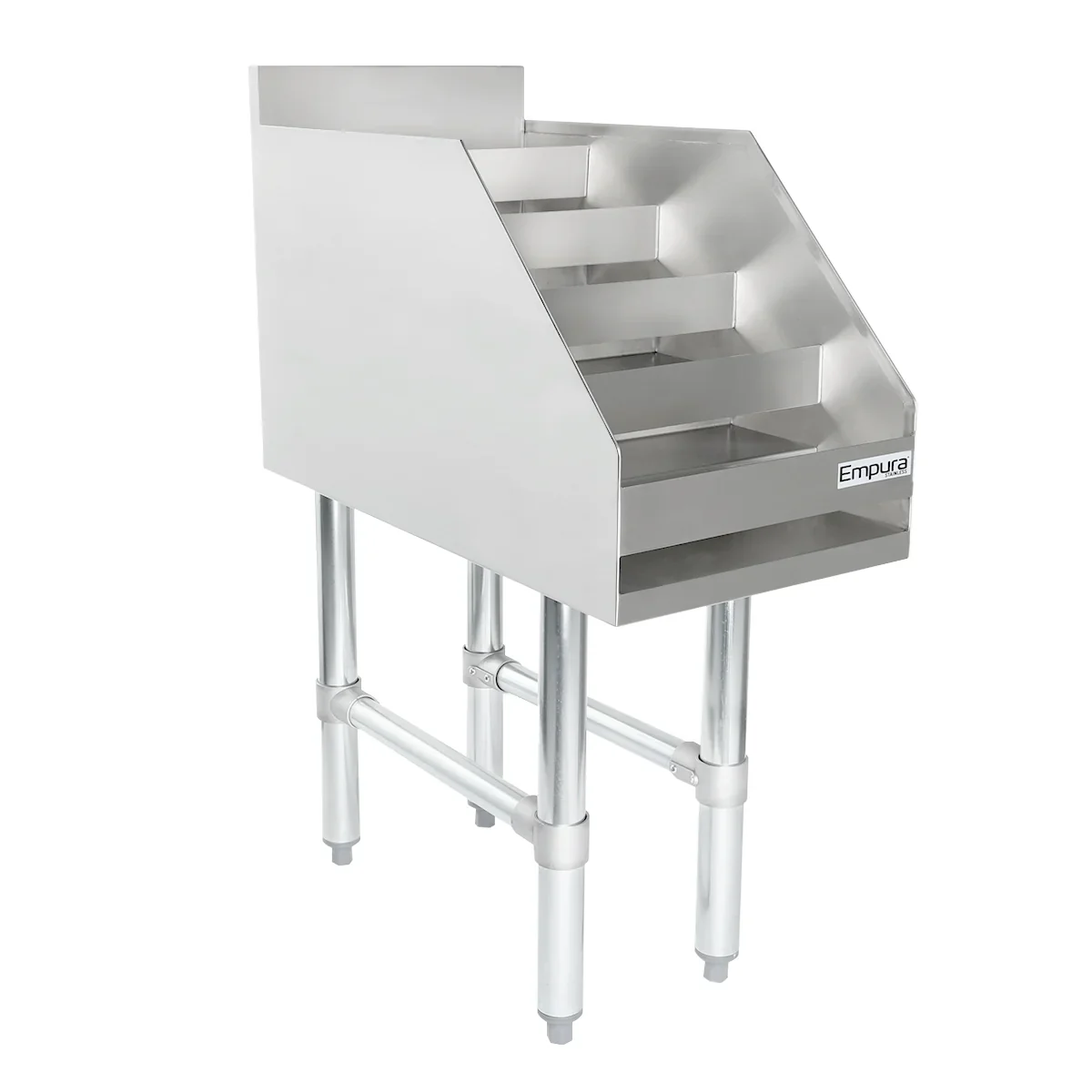 Empura Stainless ELS1223 12 Inch Underbar Liquor Display Stand 18 Gauge 304 Stainless Steel with 5 Steps