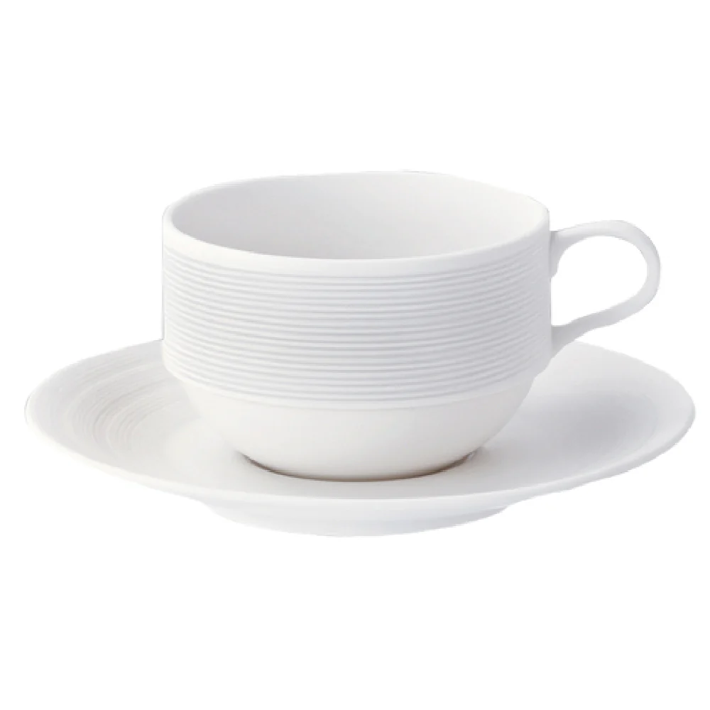 1880 Hospitality L5650000520 8-1/2 Oz. Round Handled Tea Cup Porcelain Embossed Matte