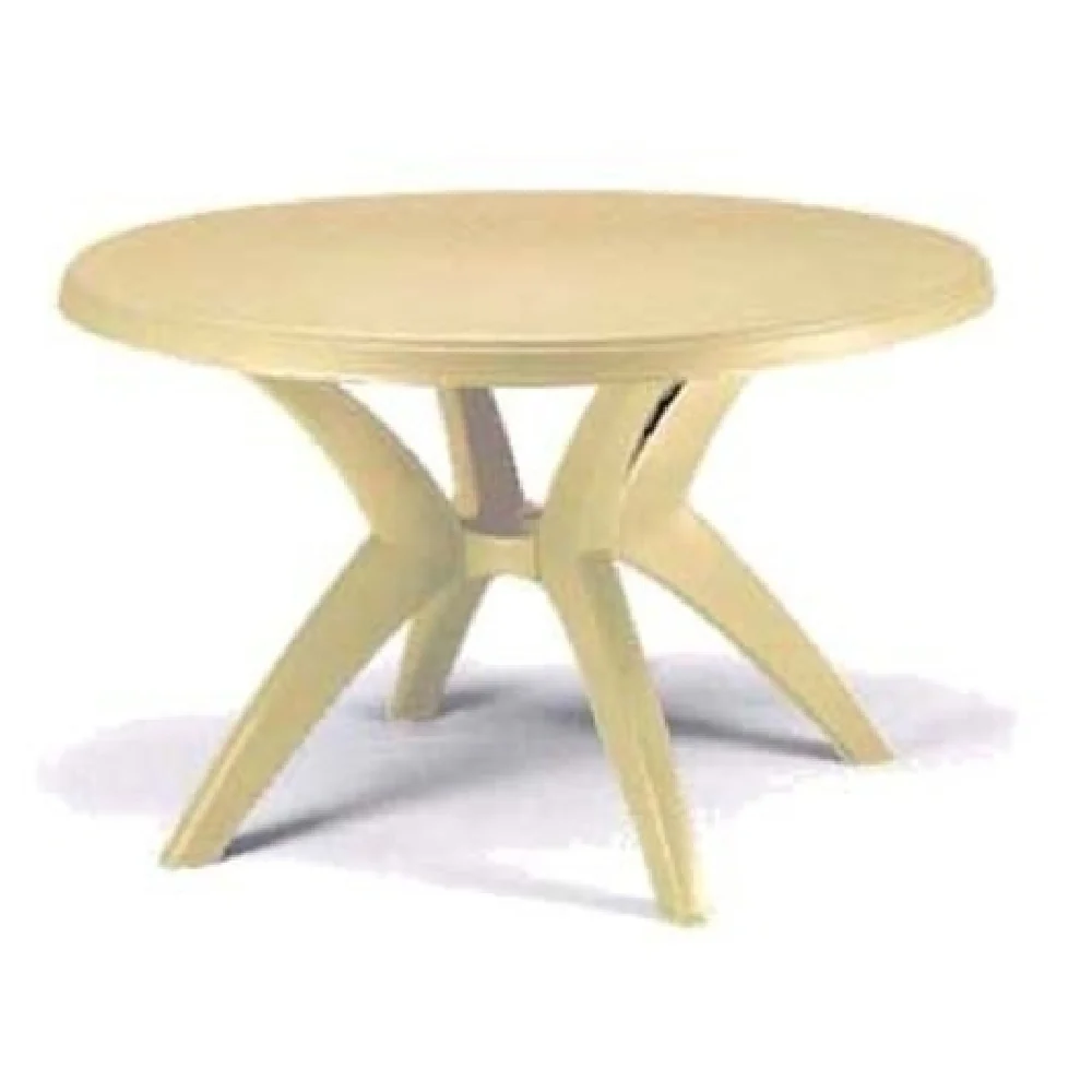 Grosfillex US526766 46 Inch Round Outdoor Table with Umbrella Hole Resin Sandstone