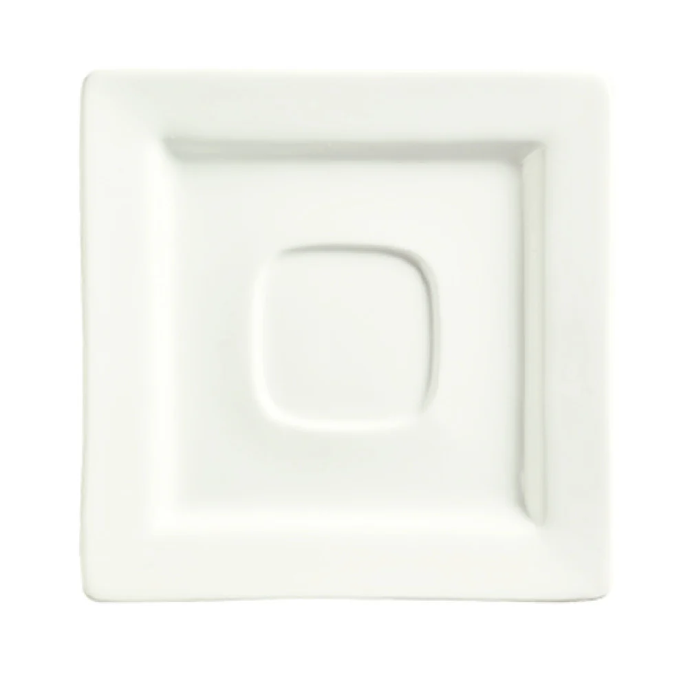 Libbey SL-2 5-7/8 Inch Square Saucer with 2 Inch Well Ring Porcelain Ultra Bright White