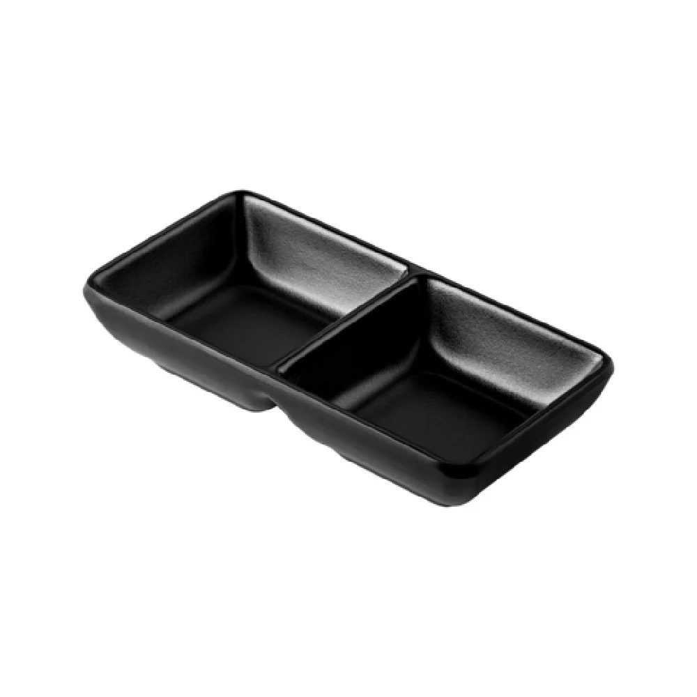 CAC China XCND-2T5-MK 5-1/4 Inch Dish 2.5oz Matte Black China 2 Compartments CAC China XCND-2T5-MK 5-1/4 Inch Dish 2.5oz Matte Black China 2 Compartments