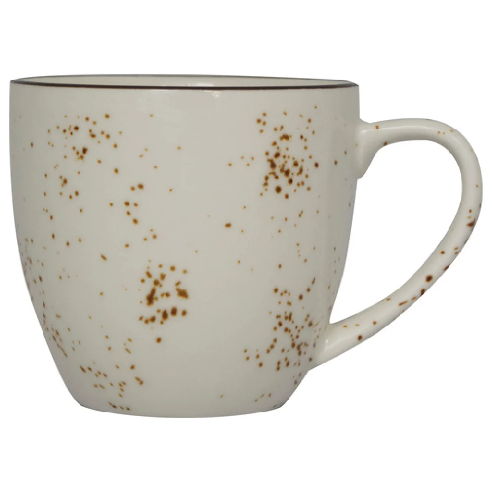 International Tableware SH-57-CR 10.5 Oz Cup with Round Handle Ceramic Dark Brown Trim