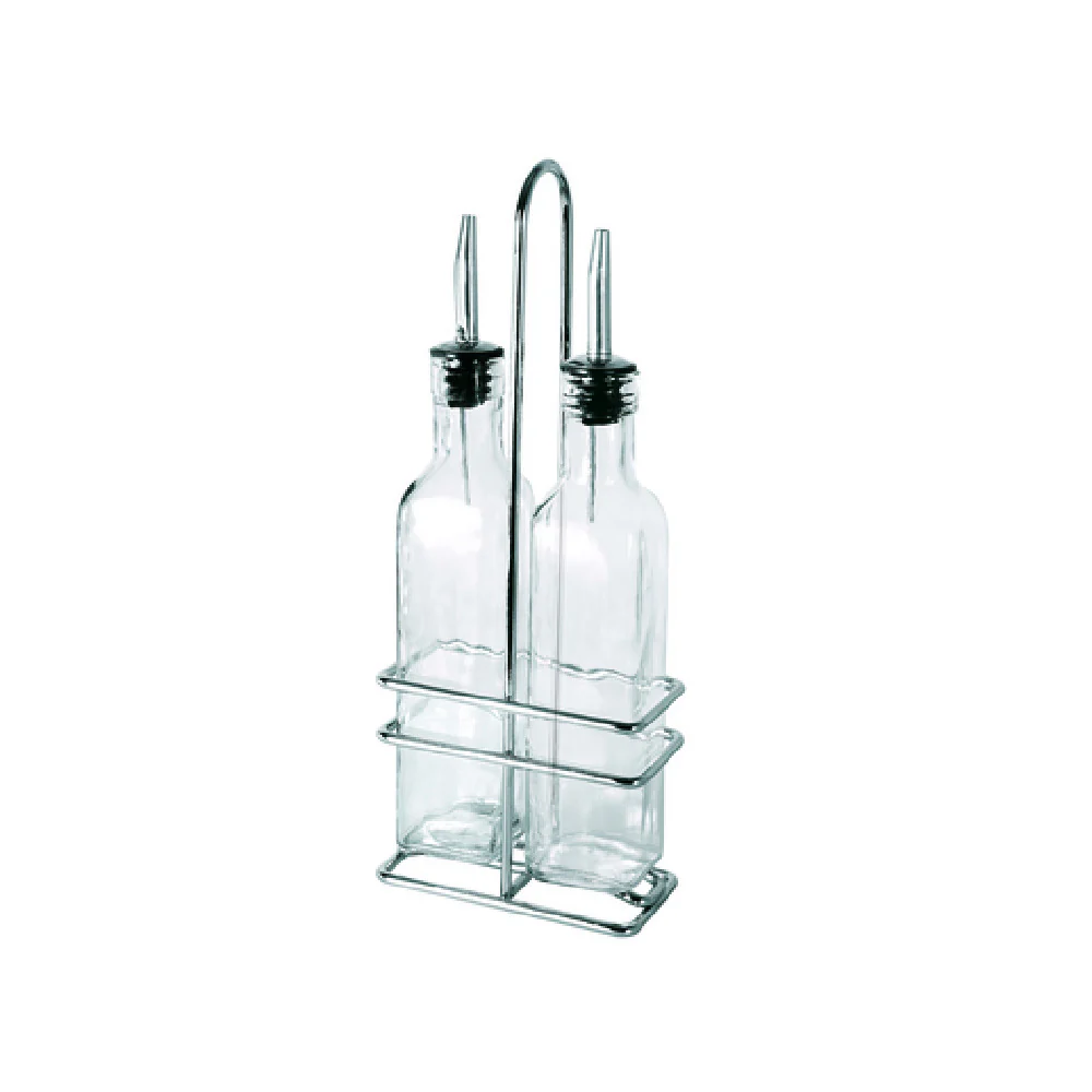 CAC China W2SQ-8S 8 Oz Oil and Vinegar Cruet Set with Chrome Rack 2 Packs CAC China W2SQ-8S 8 Oz Oil and Vinegar Cruet Set with Chrome Rack 2 Packs