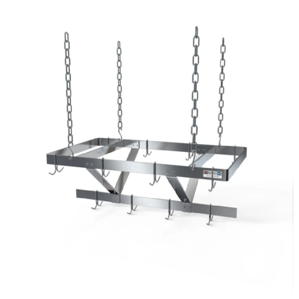 NBR Equipment CMPR-72 72 Inch Pot Rack Ceiling Hung Triple Bar Design Stainless Steel with 18 Hooks