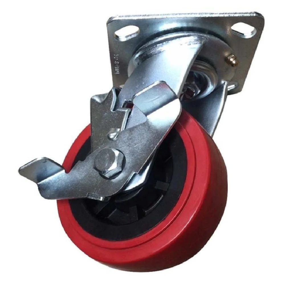 GSW USA KP6111 5 Inch Diameter Polyurethane Swivel Plate Caster with Side-Brake