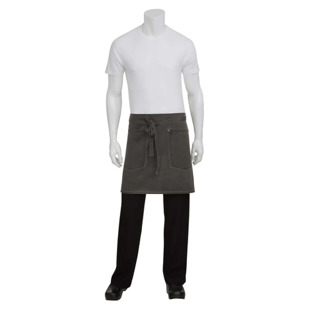 Chef Works AHWAQ014PEW0 19 Inch Length Half Length Waist Apron with Riveted Pocket Cotton Gray Antique Washed Finish