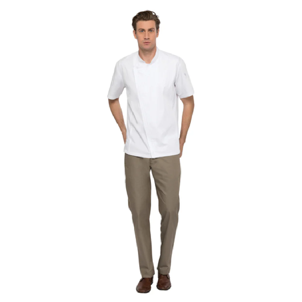 Chef Works CBZ01-WHT-S Chef Coat Small Cotton White Short Sleeve with Vent Sides