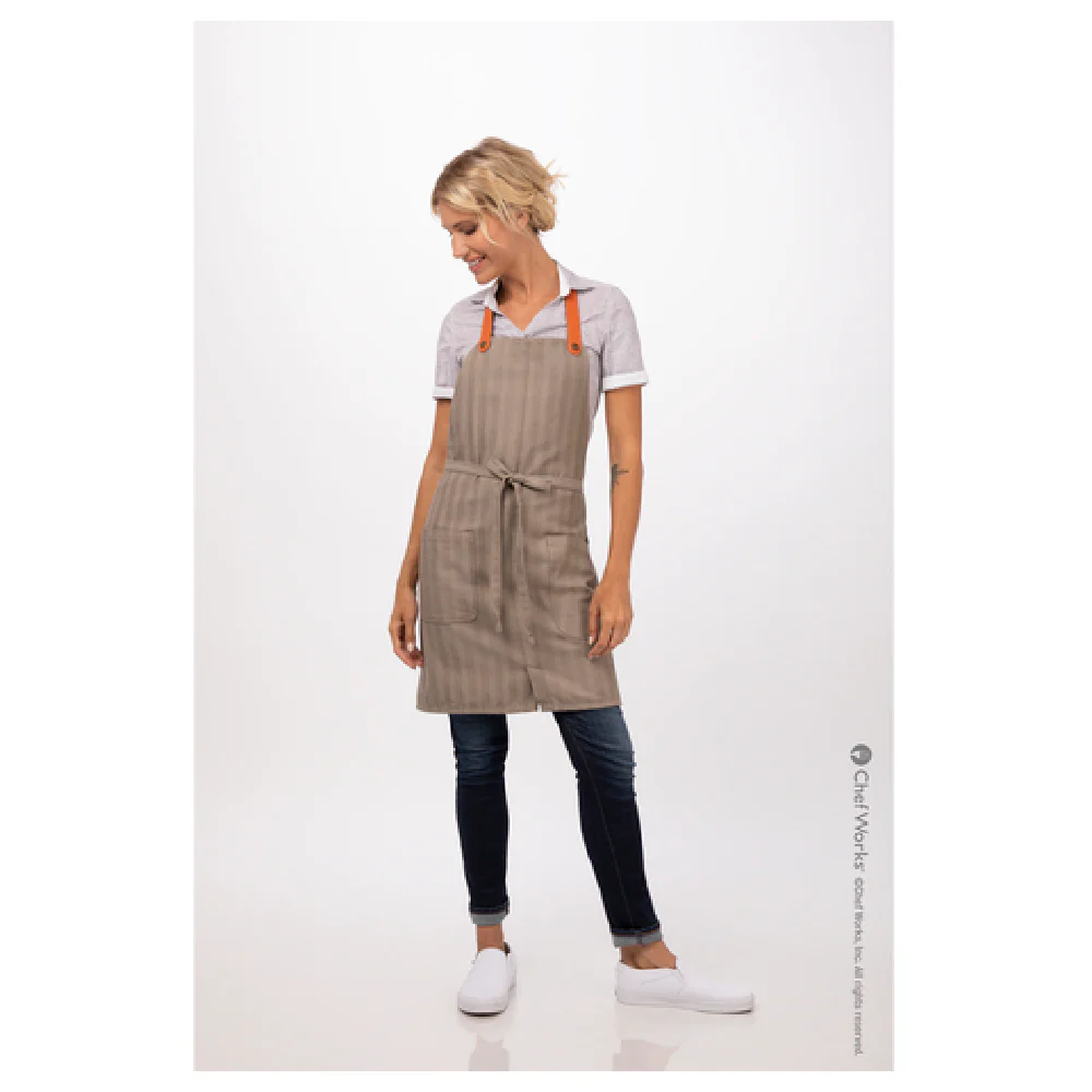 Chef Works ABS02-TAU-0 38W Adjustable Neck Strap Bib Apron Taupe Poly Cotton