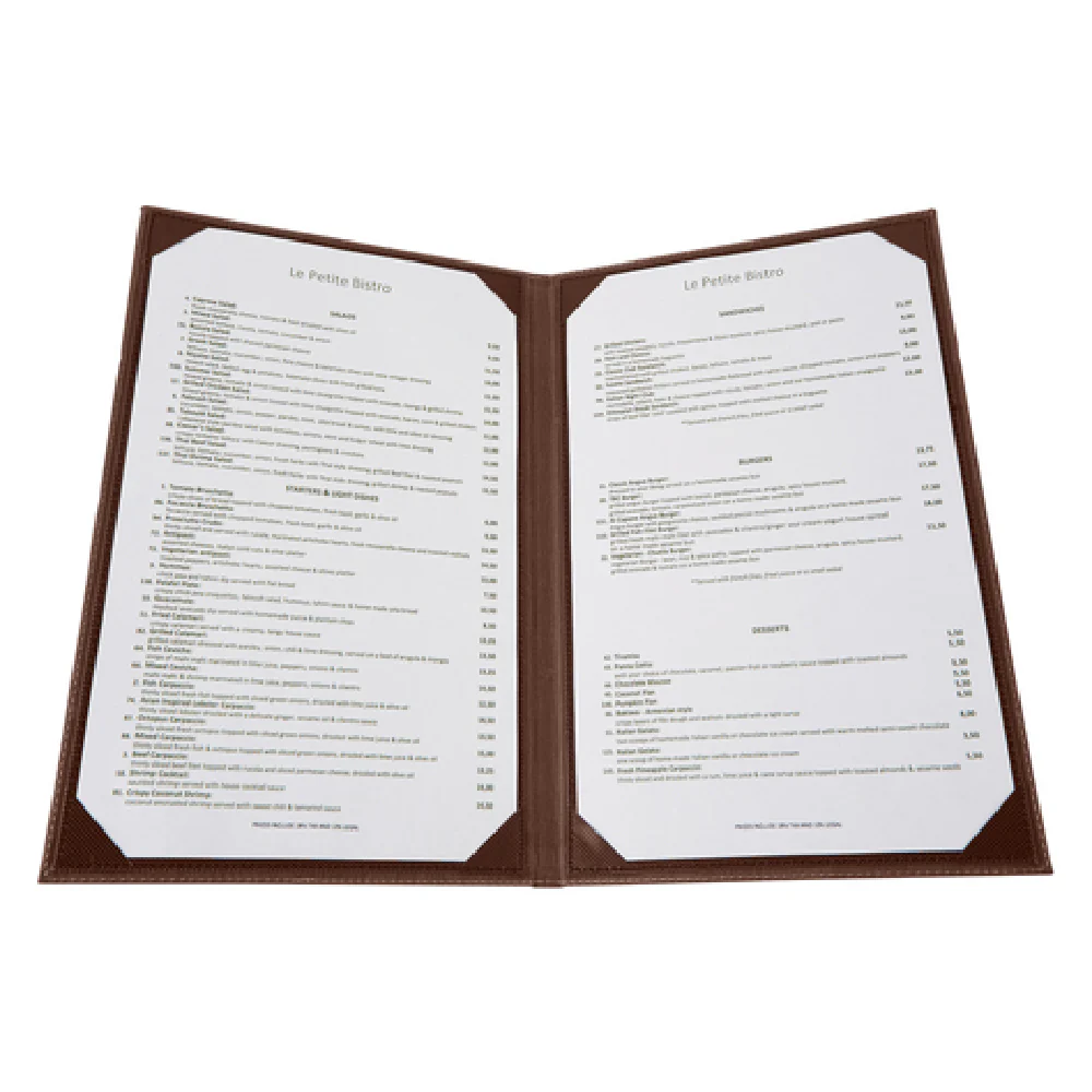 Winco LMD-814BN Legal Size Double Menu Cover Leather-like Brown