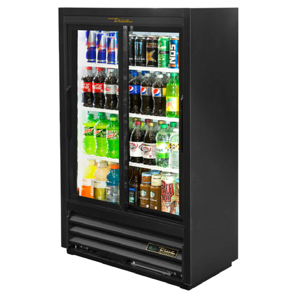 True Refrigeration GDM-33SSL-56-HC-LD_BL 36 Inch Convenience Store Cooler with Two Low-E Glass Sliding Doors