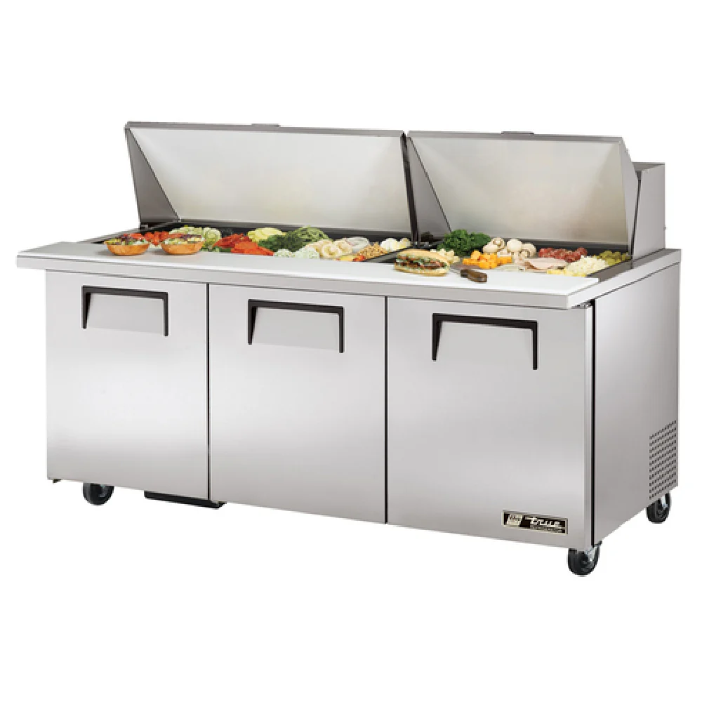 True Refrigeration TSSU-72-30M-B-ST-HC 72 Inch Refrigerated Counter Mega Top Sandwich Salad Unit with Stainless Steel Top and Insulated Covers