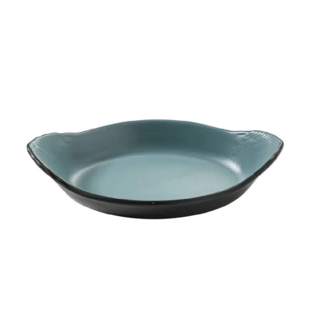 Yanco BM-608TL 8.75 Inch Rarebit Dish 10 Oz Melamine Two Tone Gray and Teal Yanco BM-608TL 8.75 Inch Rarebit Dish 10 Oz Melamine Two Tone Gray and Teal