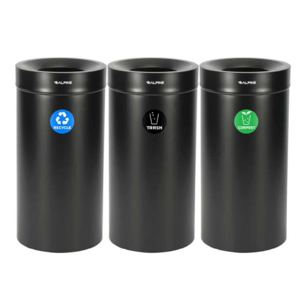 Alpine Industries ALP475-27-BLK-R-T-CO 16 Inch Compost Bin with Recycle Can and Trash Receptacle
