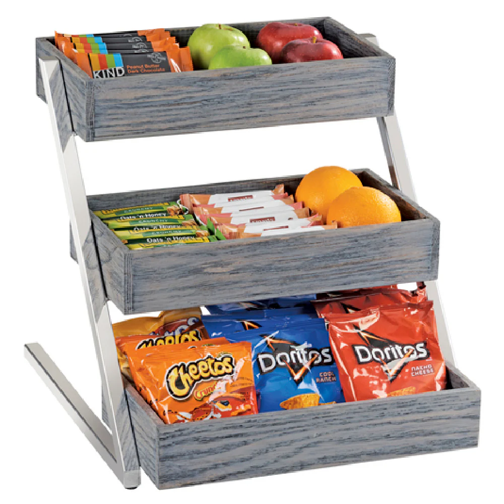 Cal Mil 3449-3-83 16 Inch Gray Wash Oak Wood 3 Tier Display Stand Metal Frame