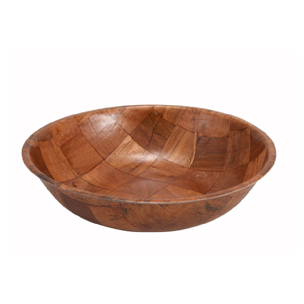 Winco WWB-16 16 Inch Diameter Round Salad Bowl Woven Wood Hand Wash
