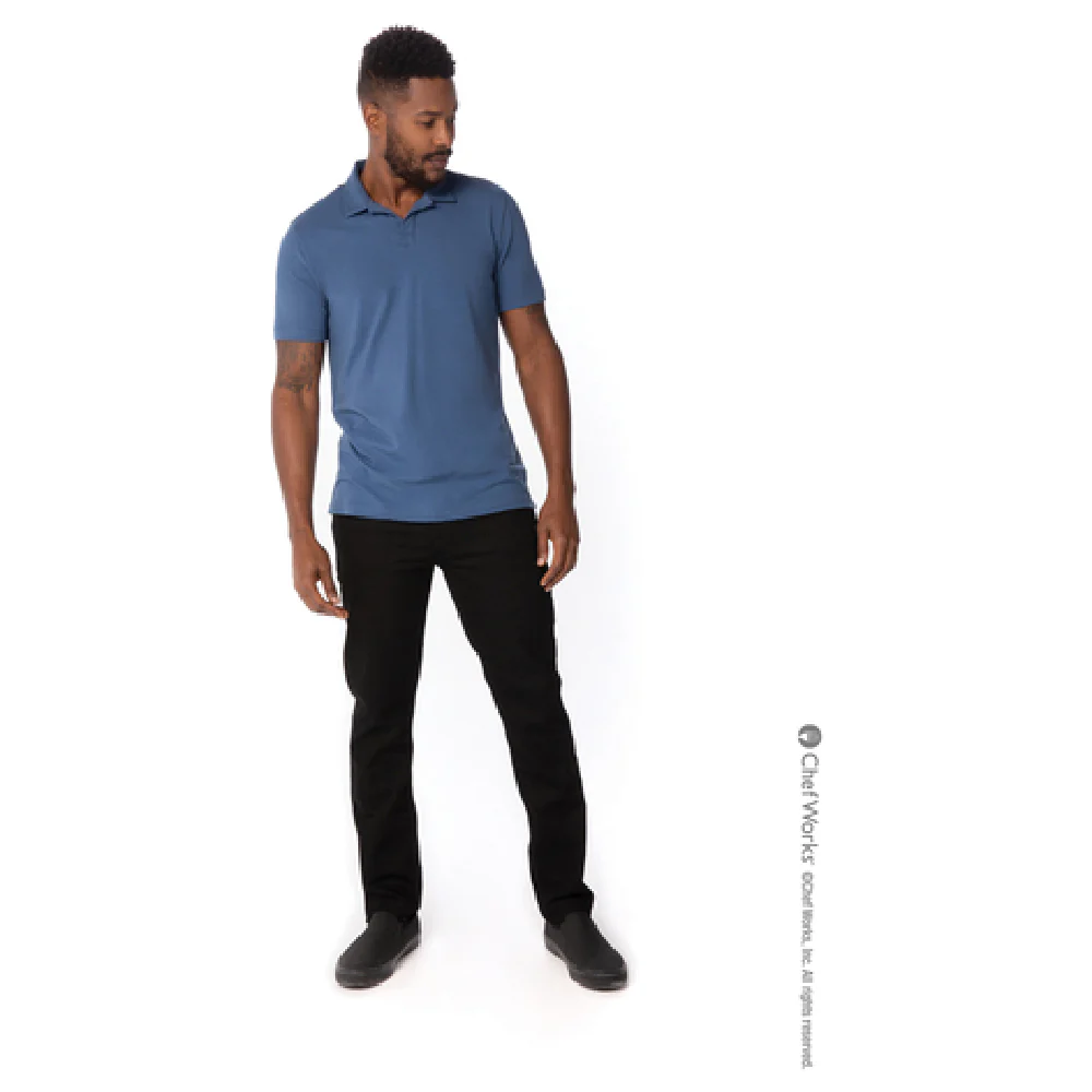 Chef Works TSMEBLU3XL Dress Shirt Short Sleeves V-neck Polo Blue Chef Works TSMEBLU3XL Dress Shirt Short Sleeves V-neck Polo Blue