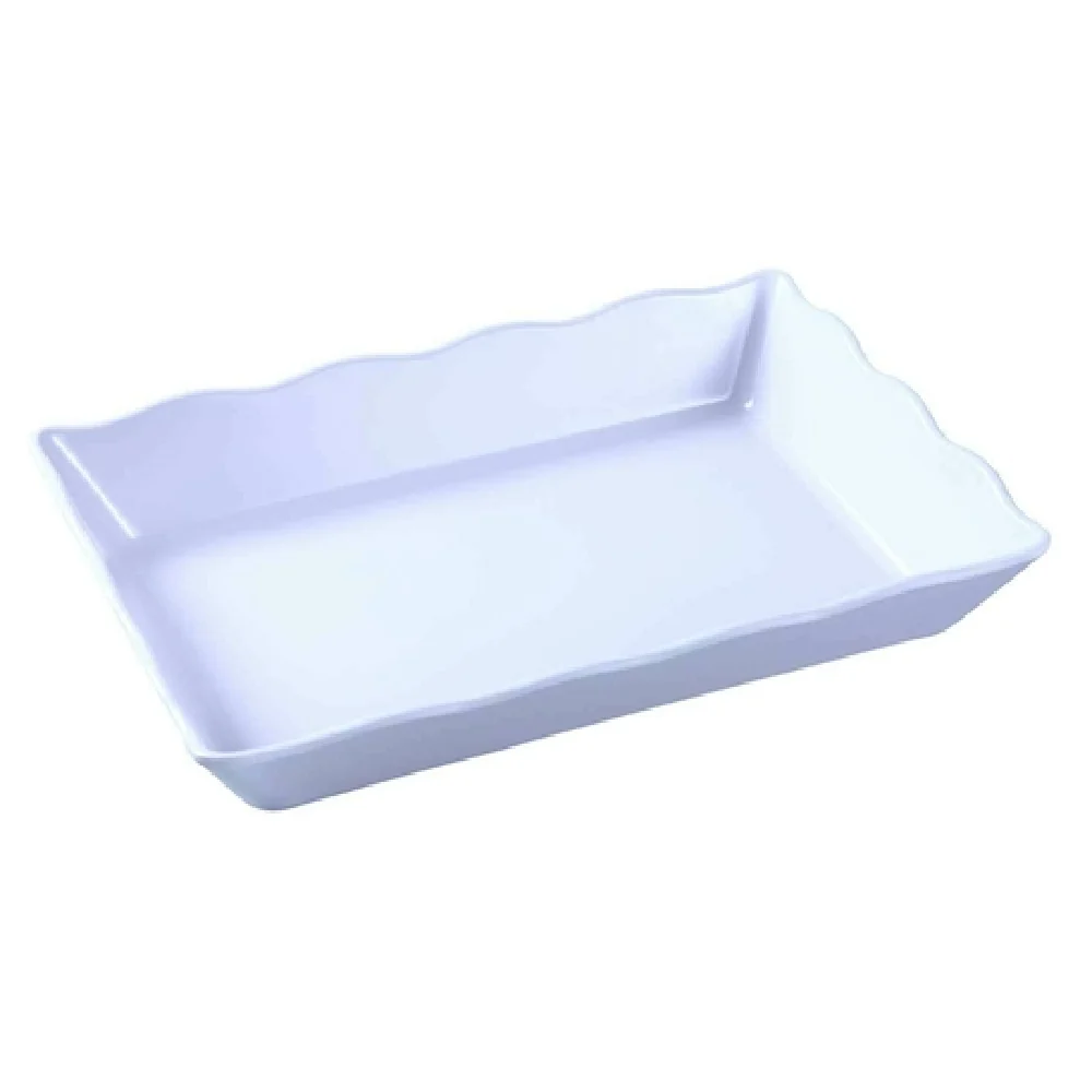 Yanco DC-6114W 14 Inch Rectangular Scalloped Serving Tray Melamine White