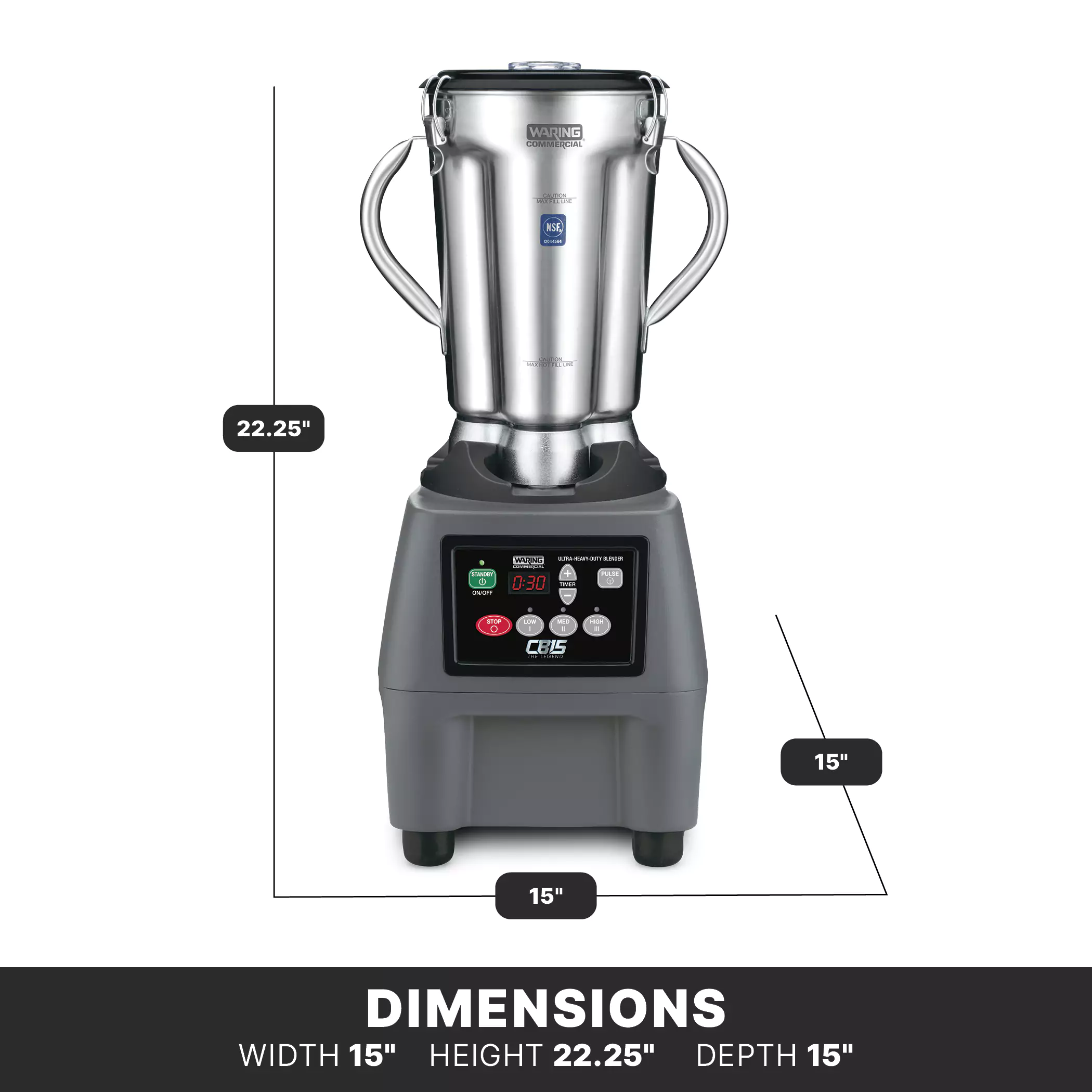Waring CB15TKSDI 15 Inch 4 Liter Stainless Steel Commercial Blender with Timer Waring CB15TKSDI 15 Inch 4 Liter Stainless Steel Commercial Blender with Timer