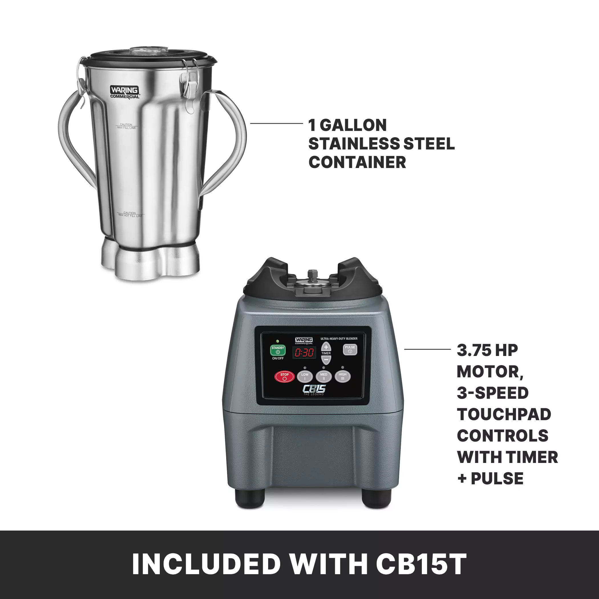 Waring CB15TKSDI 15 Inch 4 Liter Stainless Steel Commercial Blender with Timer Waring CB15TKSDI 15 Inch 4 Liter Stainless Steel Commercial Blender with Timer