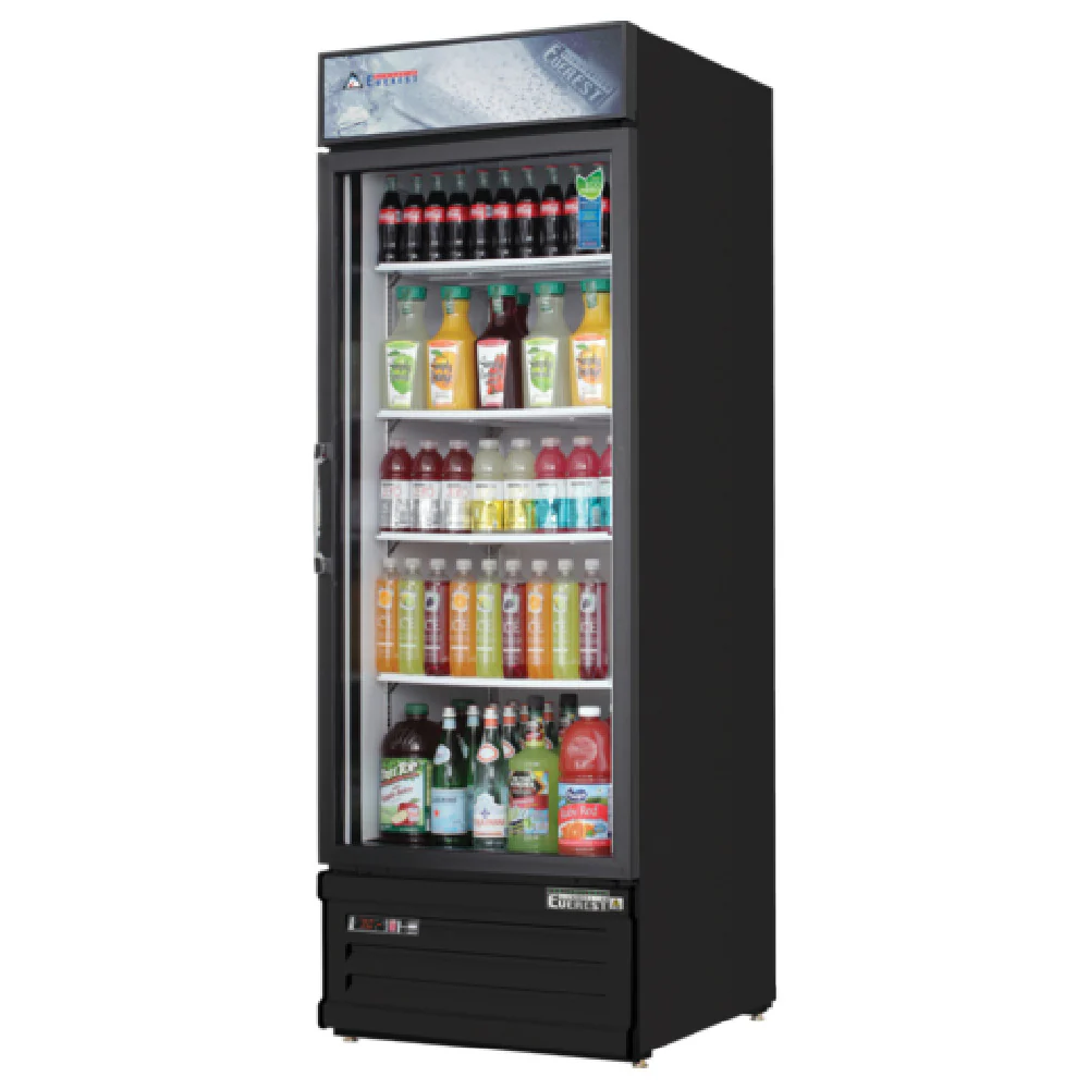 Everest Refrigeration EMGR10B 24 Inch Reach-In Glass Door Merchandiser Refrigerator Black Coated Steel Everest Refrigeration EMGR10B 24 Inch Reach-In Glass Door Merchandiser Refrigerator Black Coated Steel