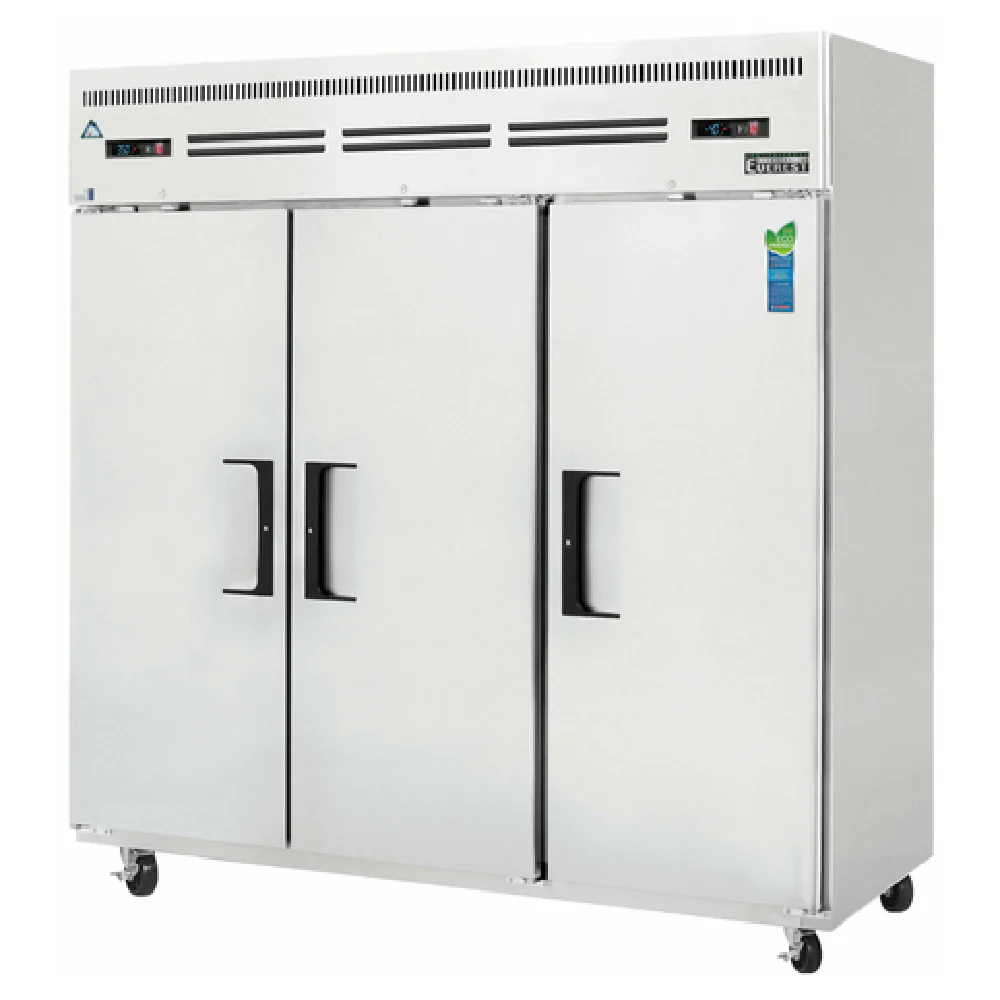 Everest Refrigeration ESRF3 74 Inch Reach-In Dual Temperature Refrigerator Freezer Combo Stainless Steel with 3 Solid Doors and 9 Shelves