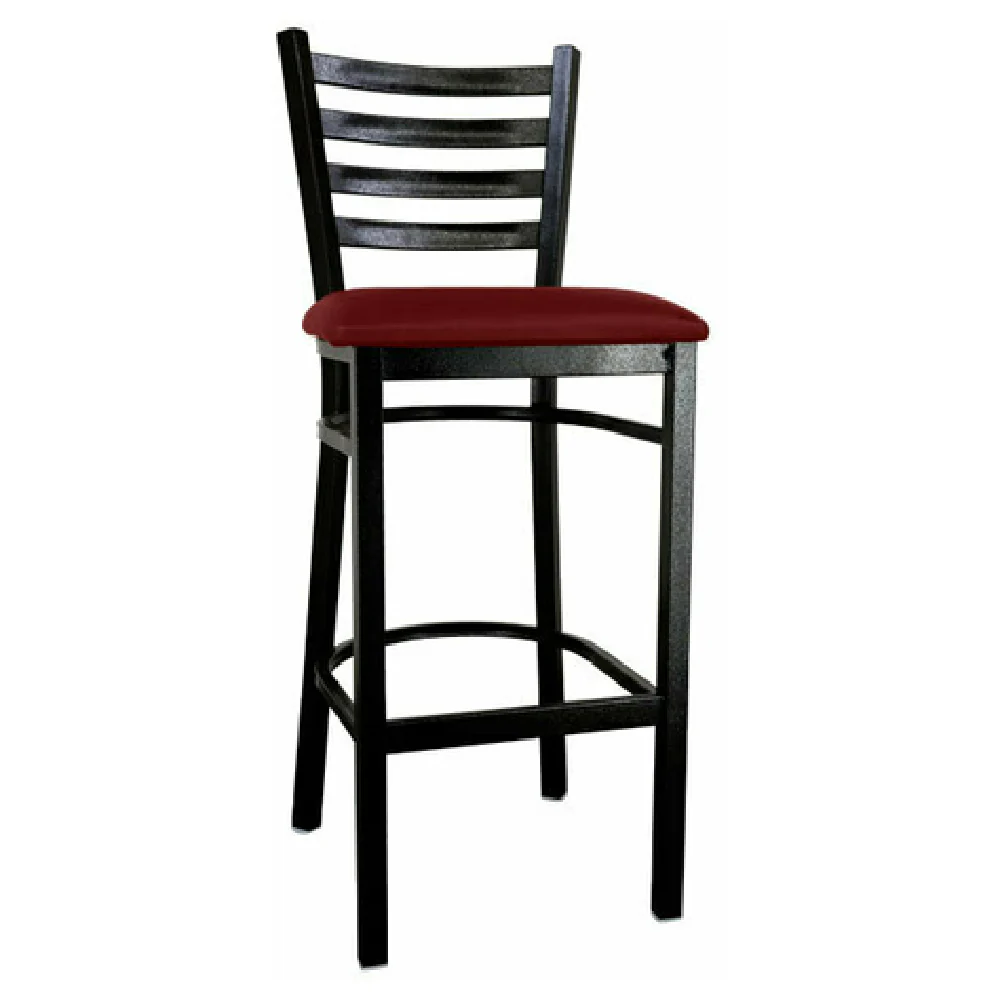 Omcan 47592+69746 17 Inch Ladder Back Bar Stool Burgundy Vinyl Seat Metal Frame Omcan 47592+69746 17 Inch Ladder Back Bar Stool Burgundy Vinyl Seat Metal Frame