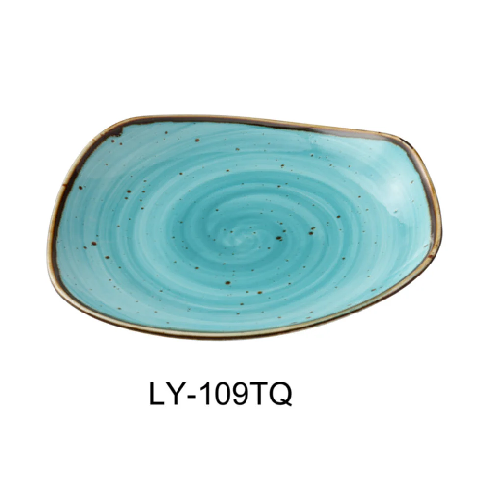 Yanco LY-109TQ 8-3/4 Inch Porcelain Plate Free Form Turquoise Glazed