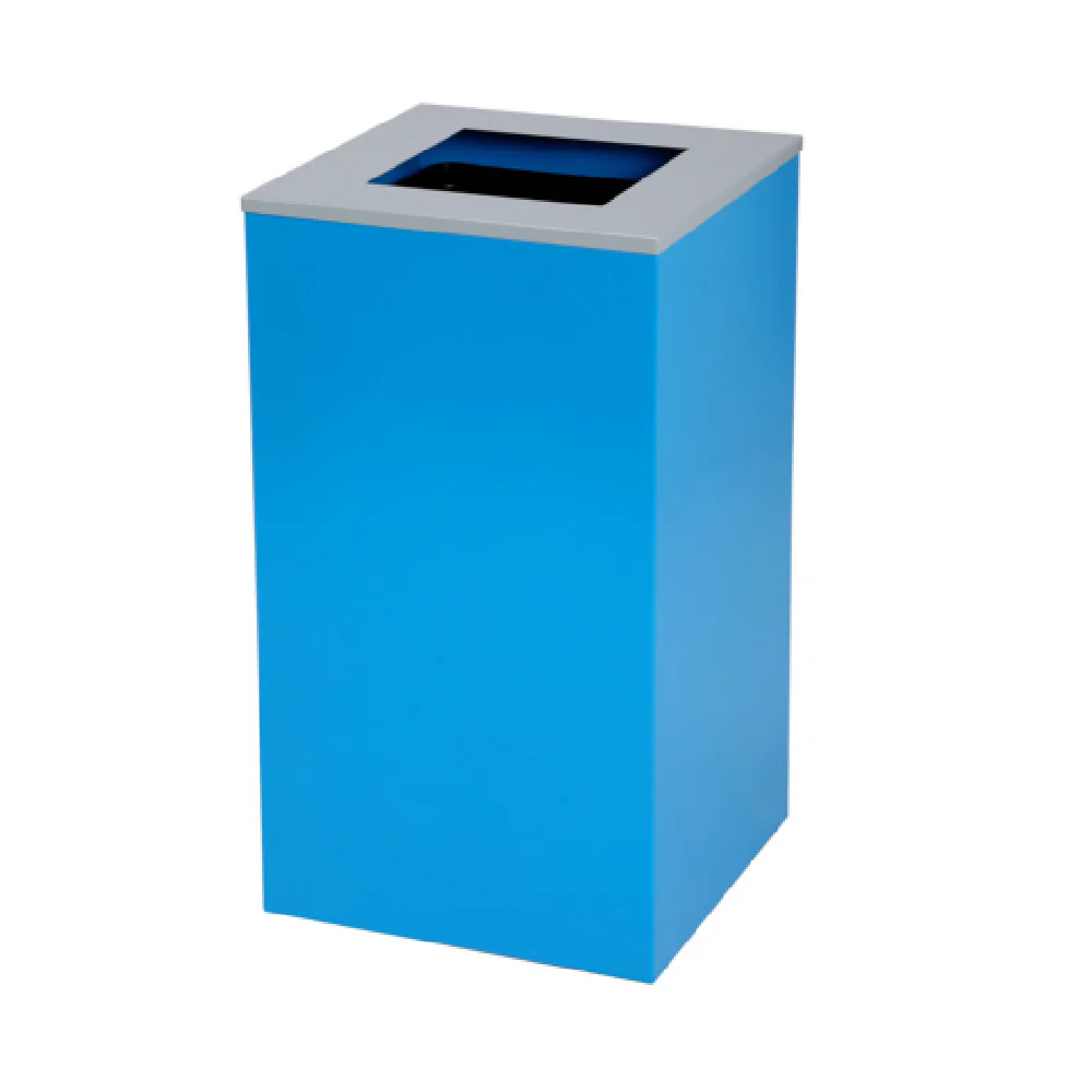 Alpine Industries ALP4450-KIT-BLU-S 16 Inch Blue Metal Recycling Bin with Opening Lid