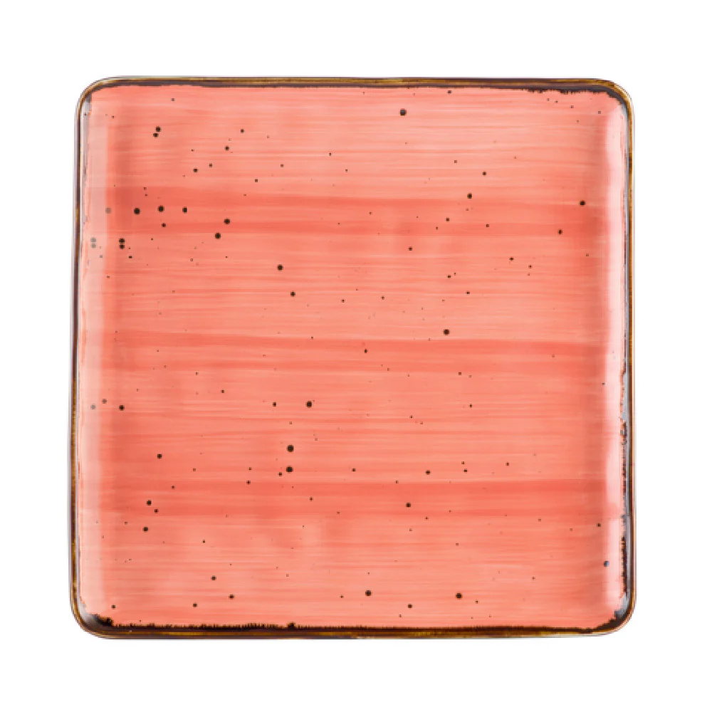 CAC China TUS-SQ16-CRL 10 Inch Tucson Plate Porcelain Dishwasher Safe Coral
