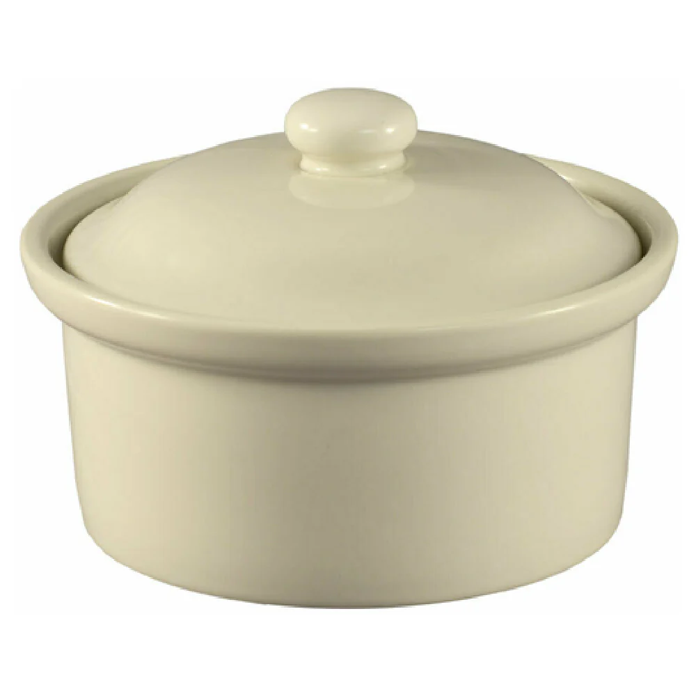 CAC China CAS-10 12 Oz Round Casserole Dish with Lid Ceramic Bone White CAC China CAS-10 12 Oz Round Casserole Dish with Lid Ceramic Bone White