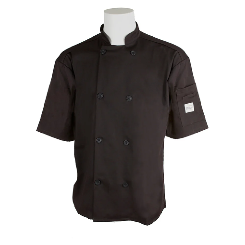 Mercer Culinary M60013BK1X XLarge Unisex Short Sleeve Chef Coat Black with 8 Buttons Mercer Culinary M60013BK1X XLarge Unisex Short Sleeve Chef Coat Black with 8 Buttons