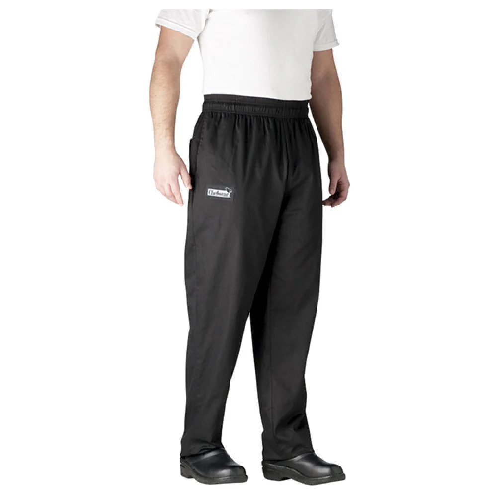 JB Prince A201 S Small Chefwear Baggy Pants 2 Inch Elastic Waistband Black Cotton