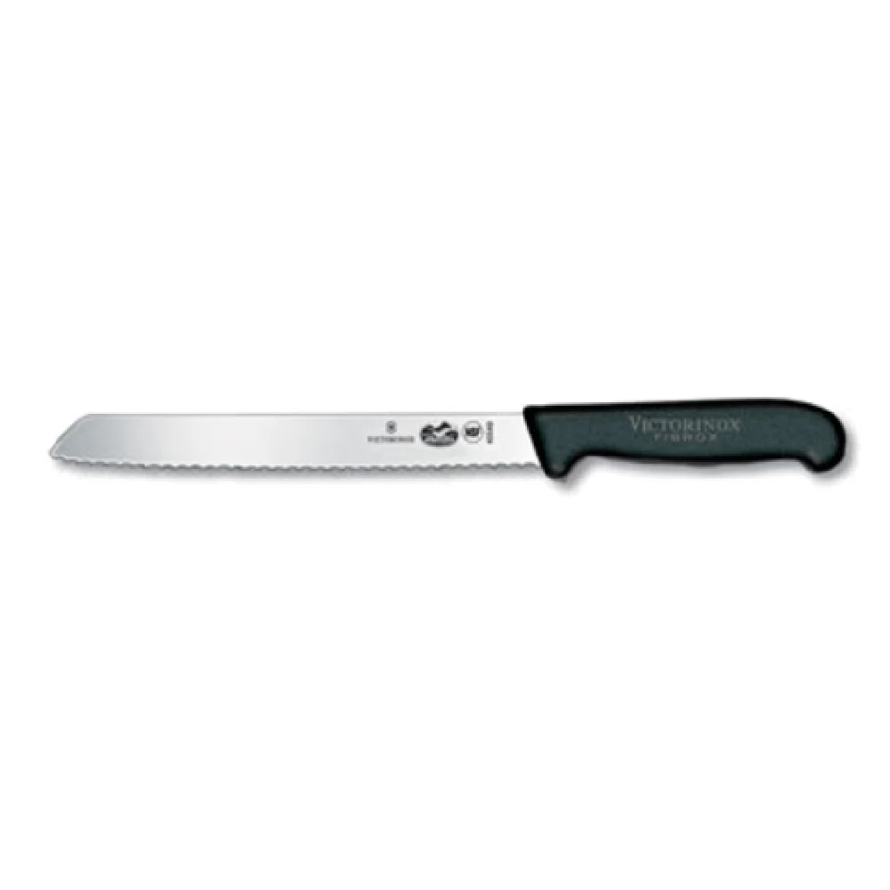 Victorinox 5.2533.21-X8 8 Inch Slant Tip Wavy Edge Bread Knife Black Fibrox Handle