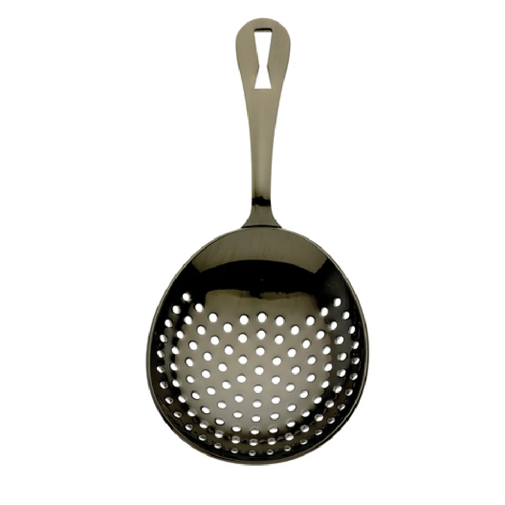 Mercer Culinary M37028BK 6-1/2 Inch Julep Strainer with Welded Handle Gun Metal Black Stainless Steel Mercer Culinary M37028BK 6-1/2 Inch Julep Strainer with Welded Handle Gun Metal Black Stainless Steel