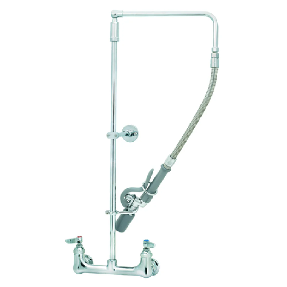 T&S Brass B-0131-BC Pre-Rinse Faucet Assembly 8 Inch Adjustable Centers chrome brass and stainless steel with lever handles