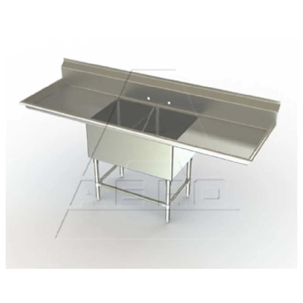 AERO Manufacturing 2F2-2020-24LR 91 Inch Two Compartment Sink with Drainboards