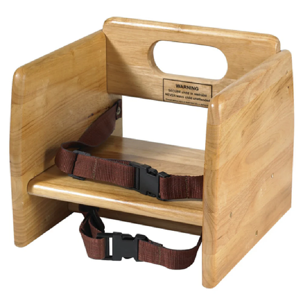 Winco CHB-701 11-3/4 Inch Stacking Booster Seat Rubberwood with Straps