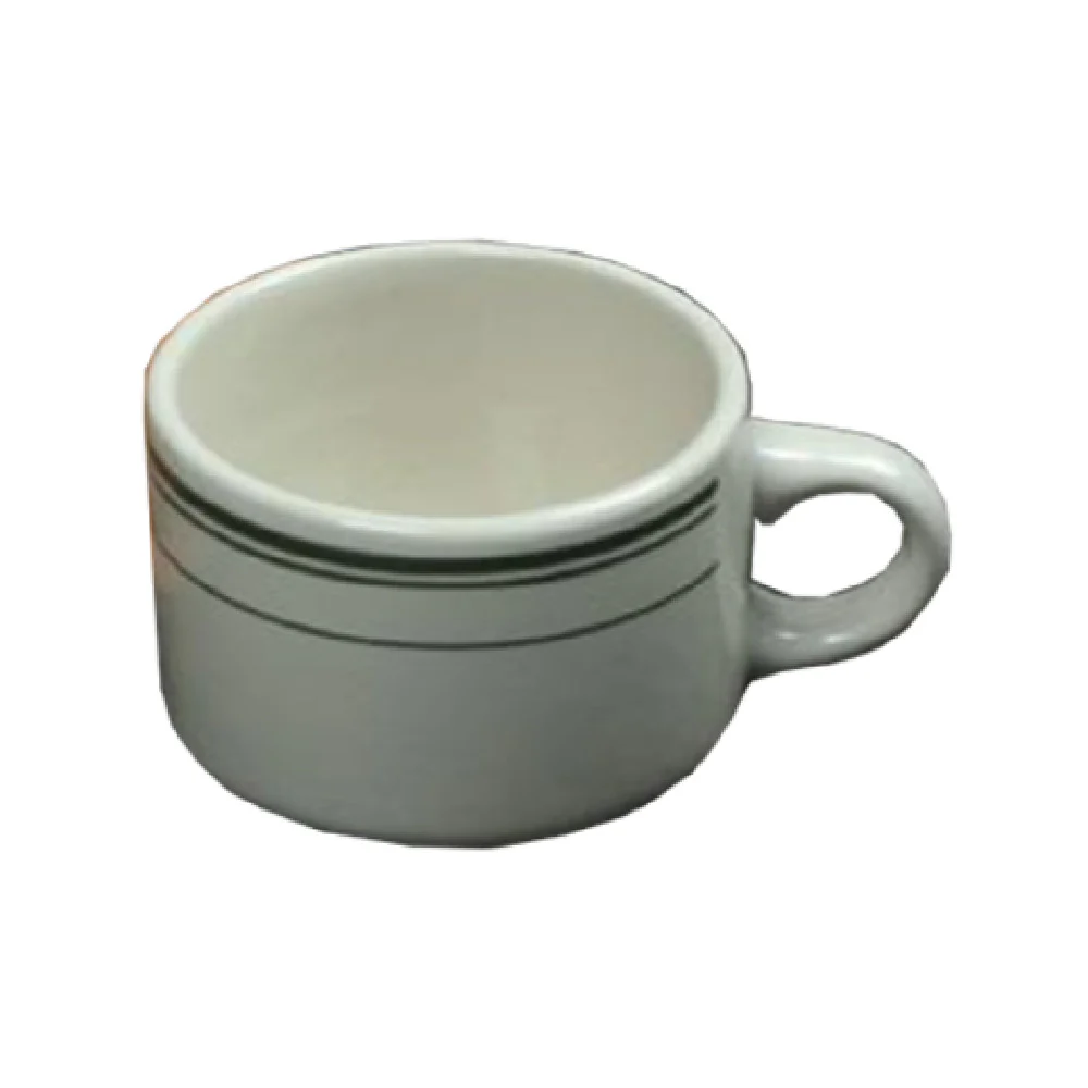 Yanco GB-23 7 Oz Green Band Cup Ceramic Round Stackable Dishwasher Safe