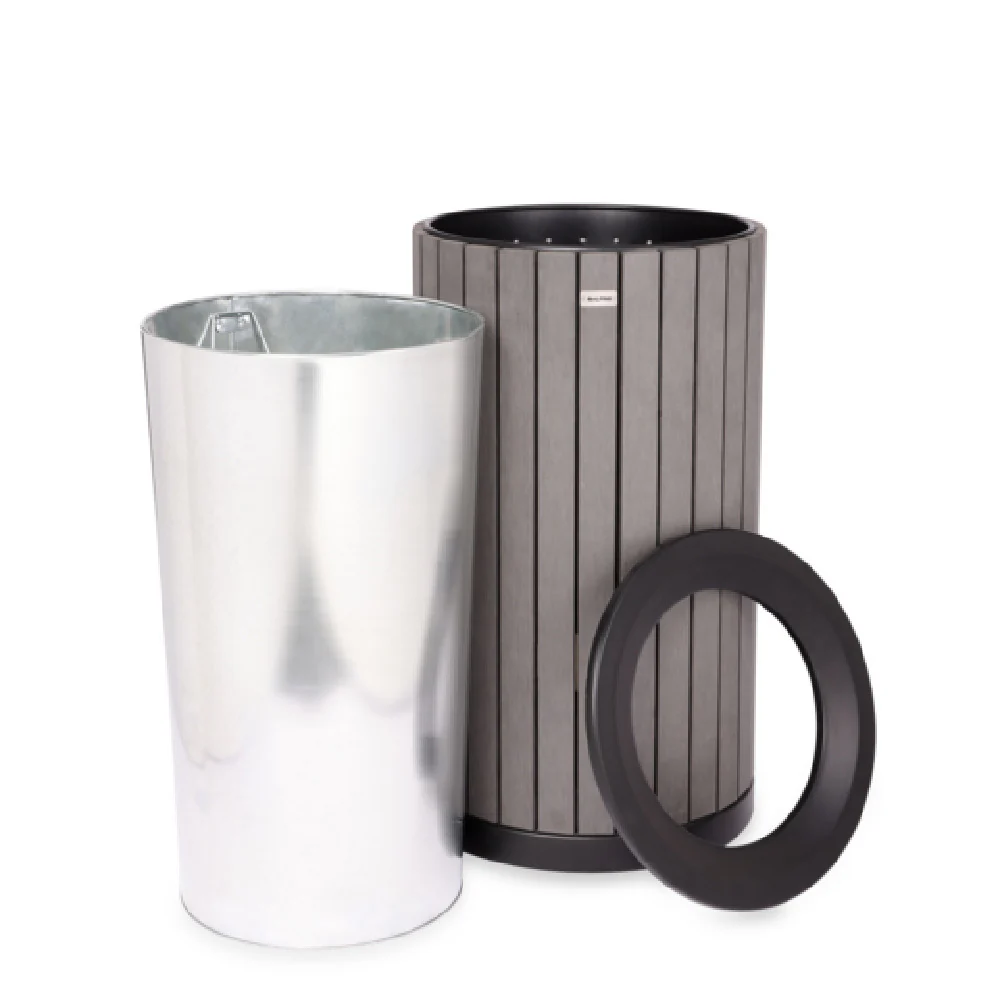 Alpine Industries ALP4400-01-GRY 32 Gallon Trash Container Round Outdoor Gray Recycled Plastic Alpine Industries ALP4400-01-GRY 32 Gallon Trash Container Round Outdoor Gray Recycled Plastic