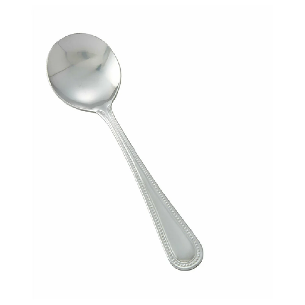 Winco 0005-04 6-1/8 Inch Bouillon Spoon Heavy Weight Mirror Finish Dots 18/0 Stainless Steel