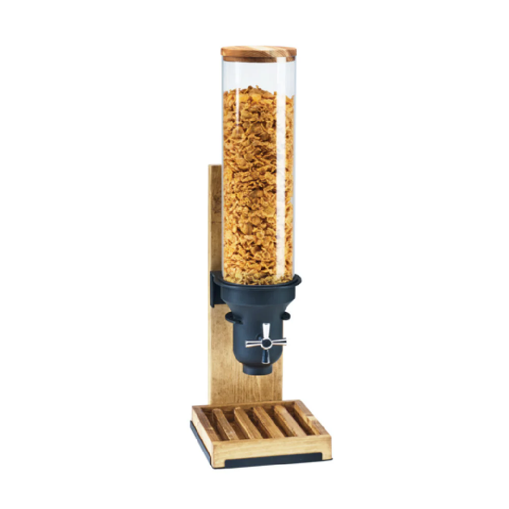 Cal Mil 3584-1-99 8 Inch 4.5L Plastic Cylinder Countertop Dispenser Wood Base with Crumb Catcher Cal Mil 3584-1-99 8 Inch 4.5L Plastic Cylinder Countertop Dispenser Wood Base with Crumb Catcher