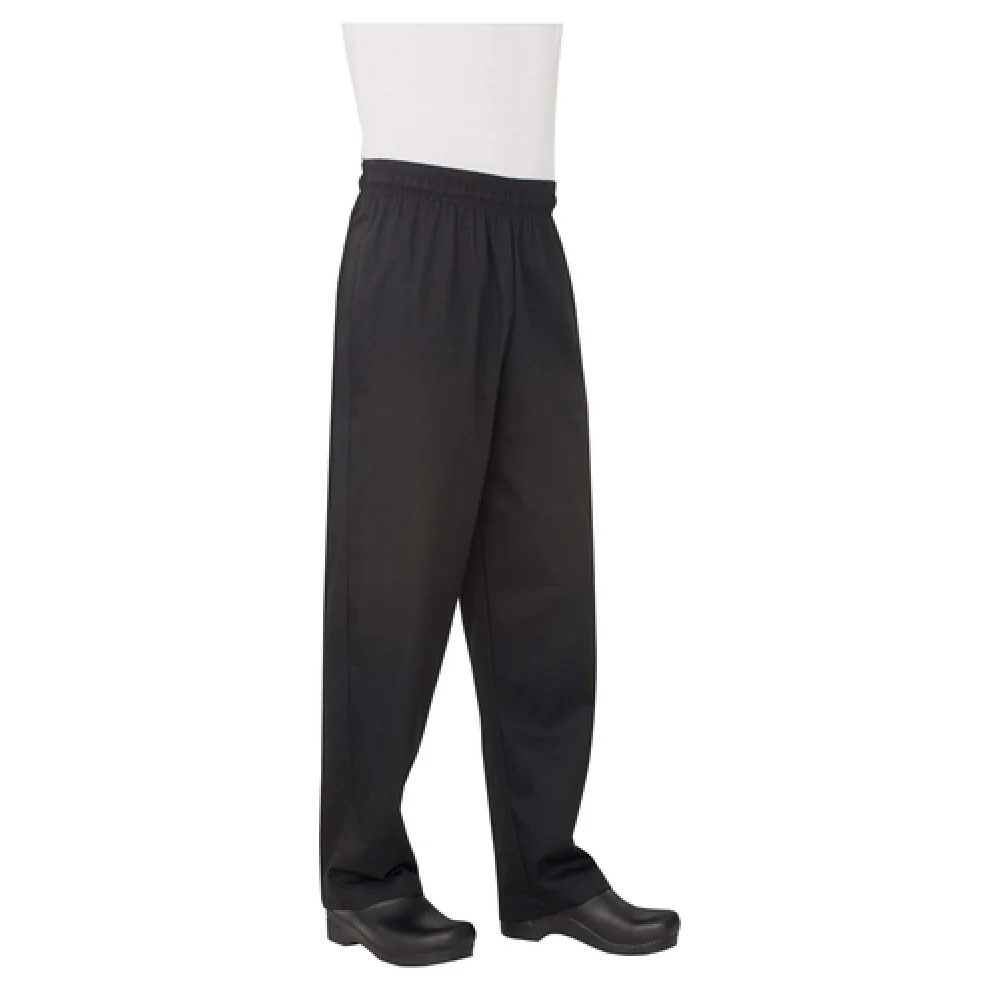 Chef Works NBBP0004XL 4XL Baggy Chef's Pants Elastic Waistband Black Poly/Cotton Chef Works NBBP0004XL 4XL Baggy Chef's Pants Elastic Waistband Black Poly/Cotton