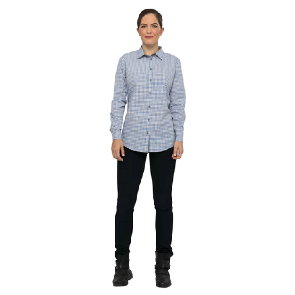 Chef Works SHC05WSBEL Large Women's Cook's Shirt Long Sleeve Blue Gingham with Contrast Fabric