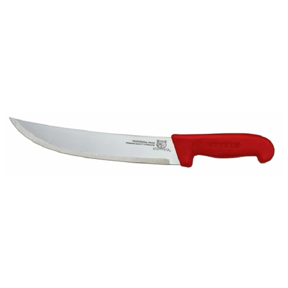 Omcan 12279 12 Inch Curved Blade Knife Plastic Handle Red Stainless Steel
