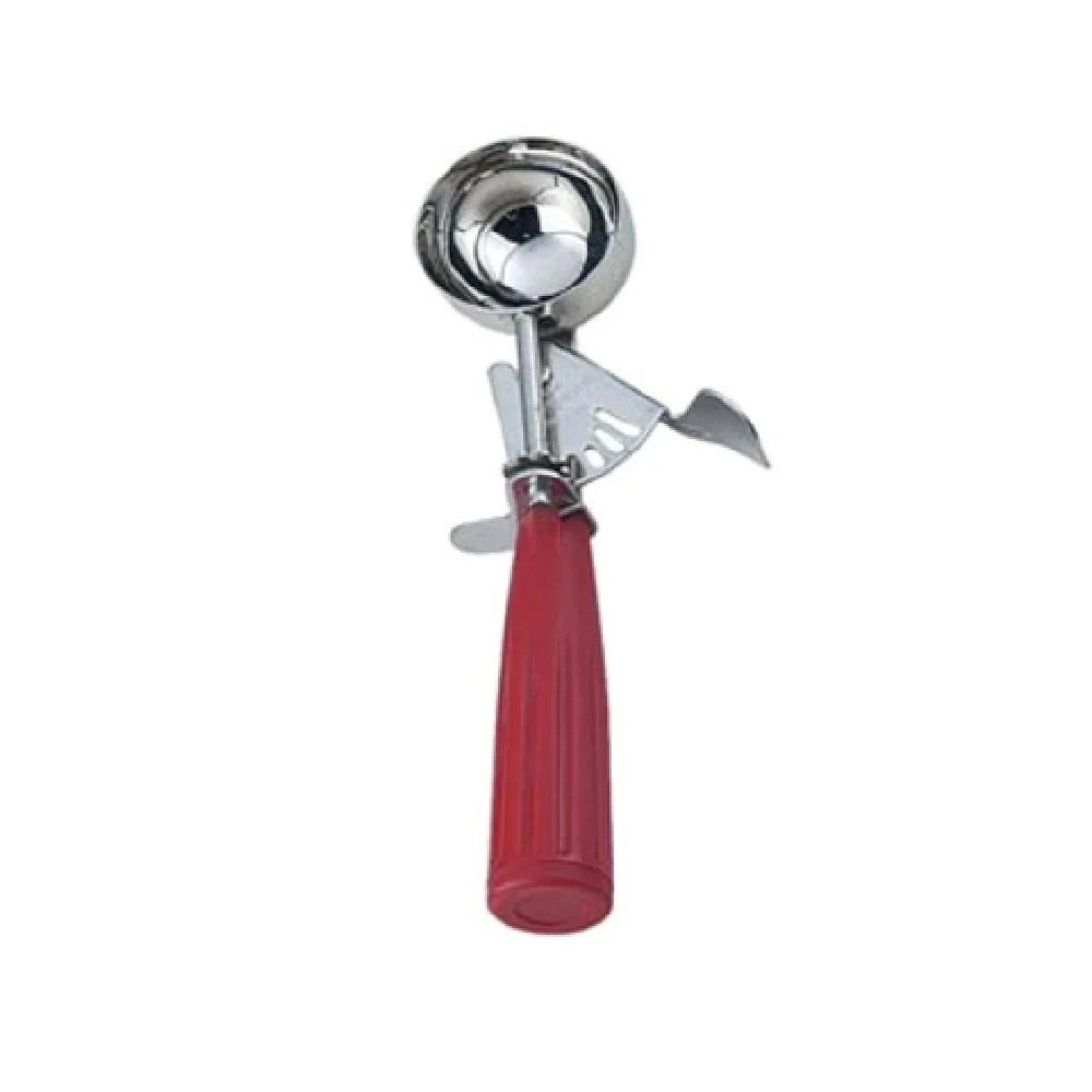 Omcan 34846 1-1/3 Oz Ice Cream Scoop Thumb Press Red Handle Stainless Steel